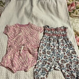 Old Navy Pink and White Zebra Set with Floral Jumpsuit 3/6 M